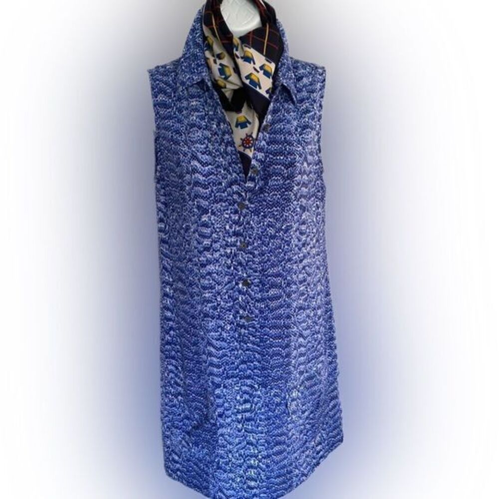 Equipment Femme Silk Shirt dress - S blue /white , silk